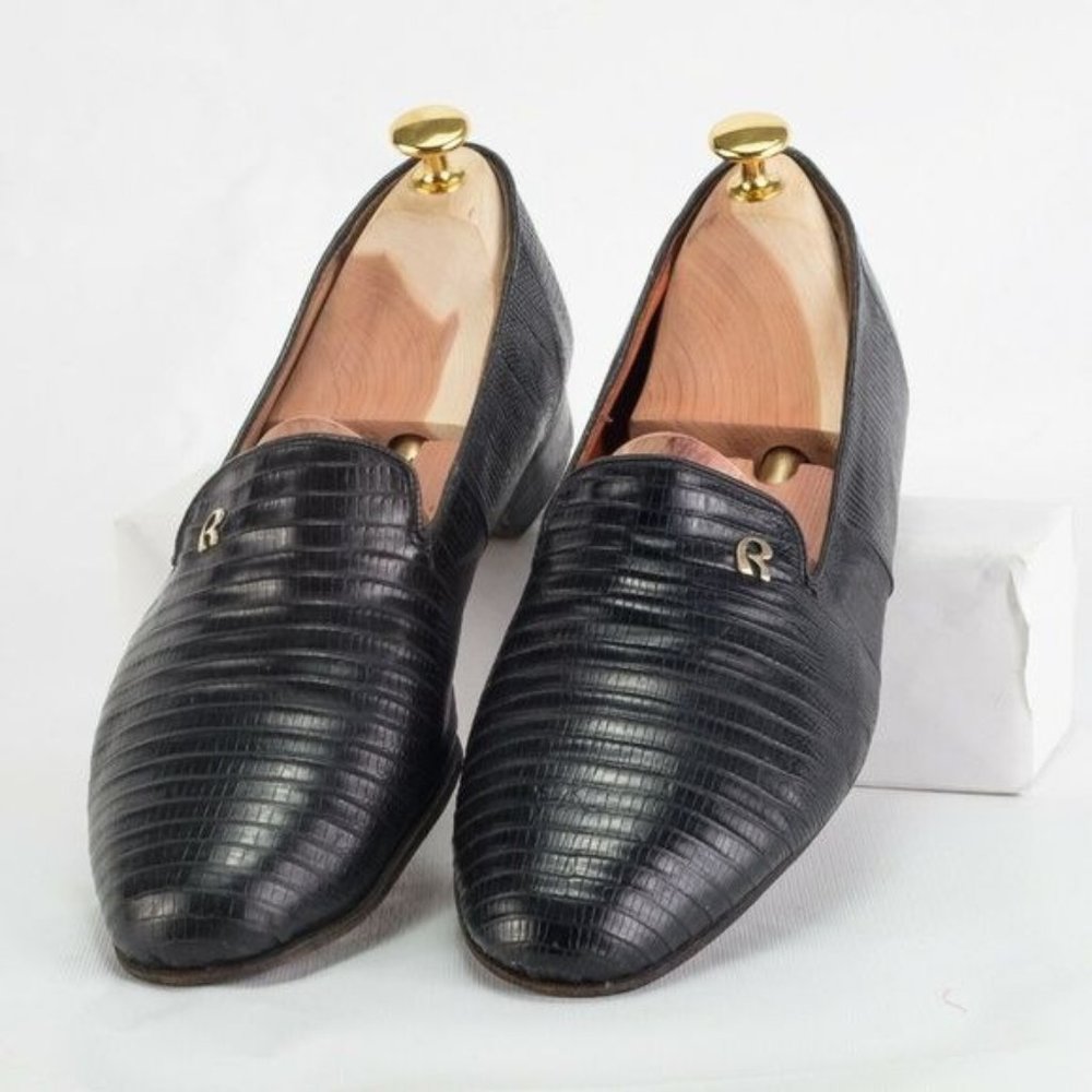 VTG GUCCI Coleccion Rossi Mens 8M Black Lizard 41 Luxury Exotic Designer Reptile